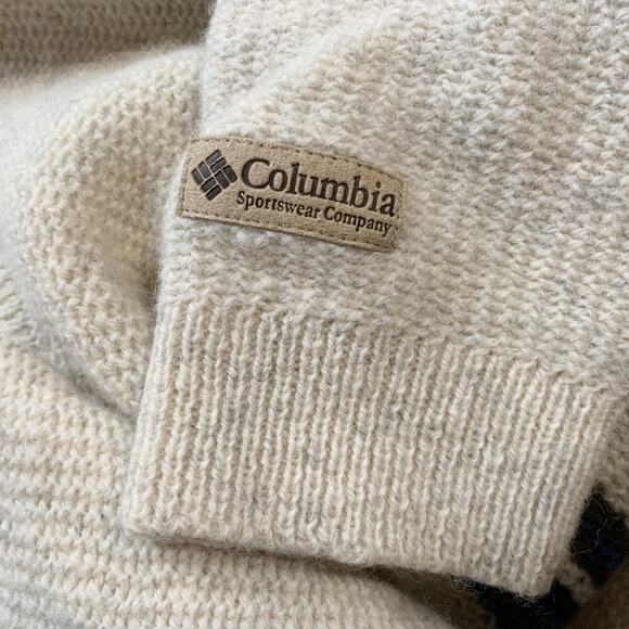 Vintage Columbia Sweater Cream Pullover Shetland Wool Long Sleeve Men's L - Flaw - Picture 5 of 9